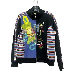 Vtg Y2K Patchwork Jacket L Multicolor Full Zip Embroidered Artsy Boho Indie